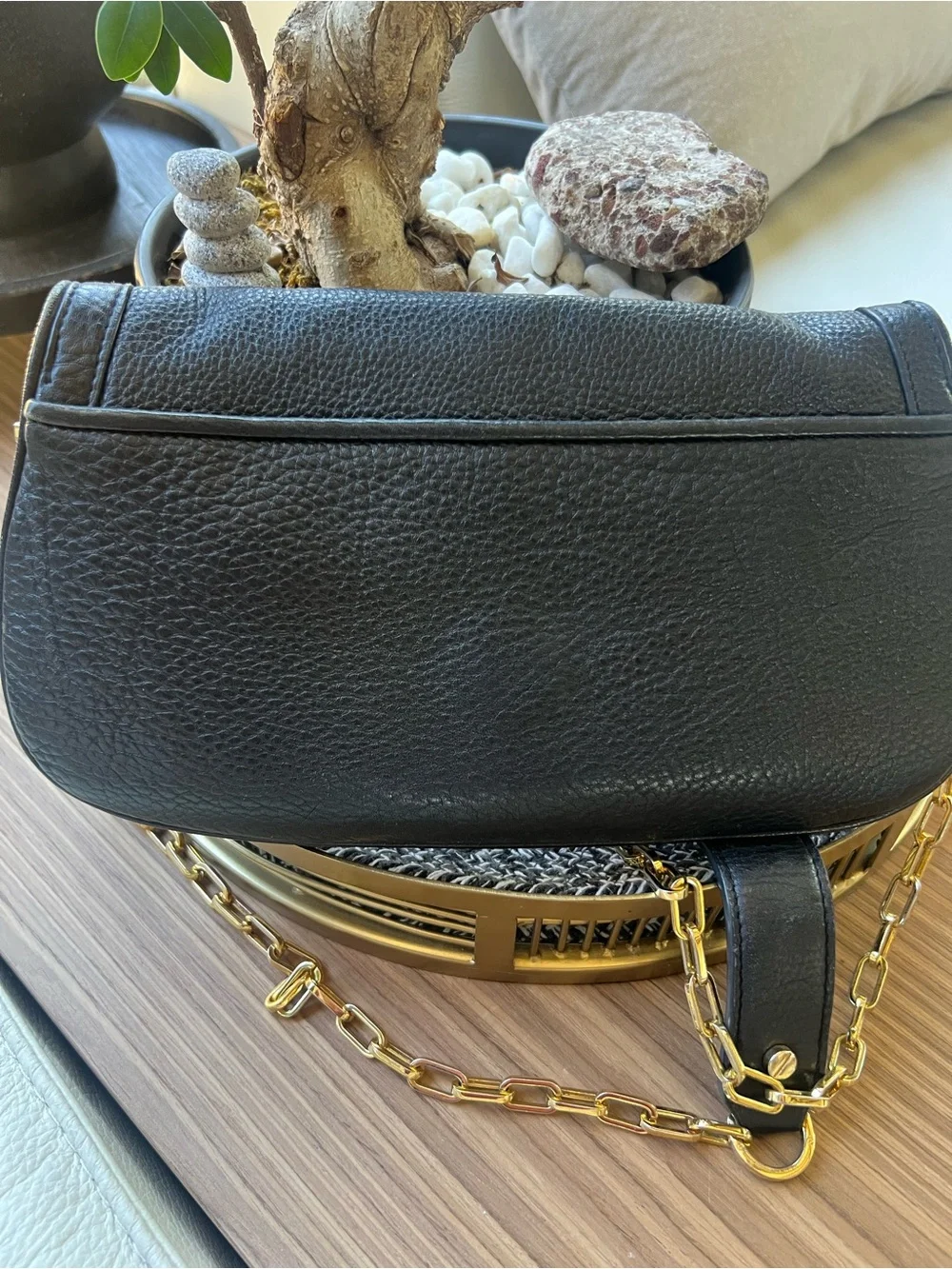 Tory Burch Black Pebbled Leather Convertible Crossbody with Gold Logo